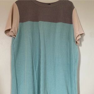 Blue and Beige Short Sleeve Top